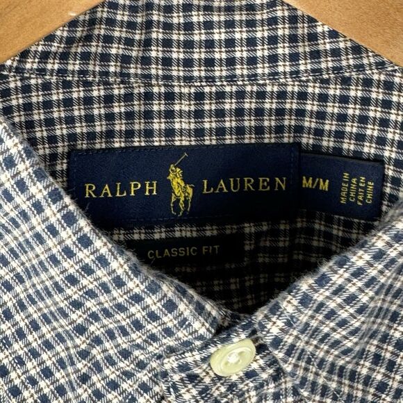 Polo Ralph Lauren Classic Fit Gingham Check Button Down Shirt Size Medium Blue - Picture 3 of 5